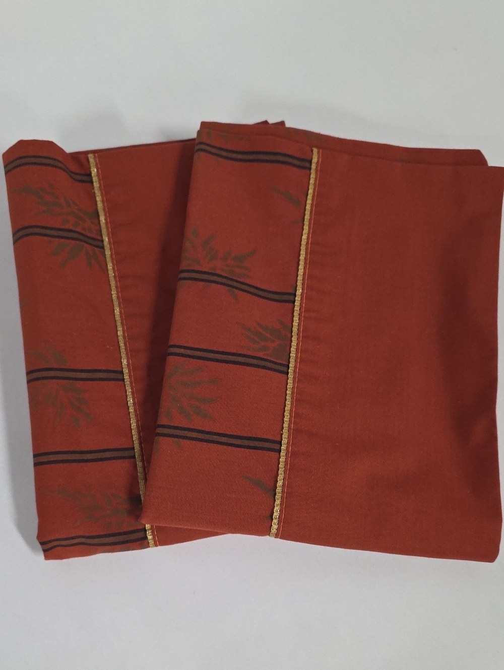 Set of (2) Vtg Yves Saint Laurent Pillow Cases, Terracotta/Black Bamboo Design